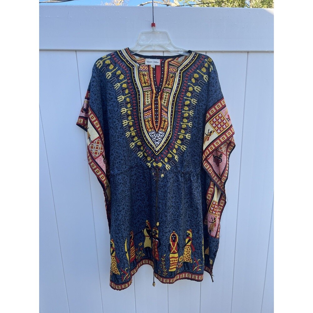Shore Drive Womens Kaftan Cover Up Top Long Top One Size Cultural Colorful